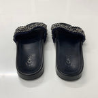 Chanel CC Logo Chain Fabric Leather Flat Sandals Navy — view 5