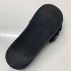 Chanel CC Logo Chain Fabric Leather Flat Sandals Navy — view 8