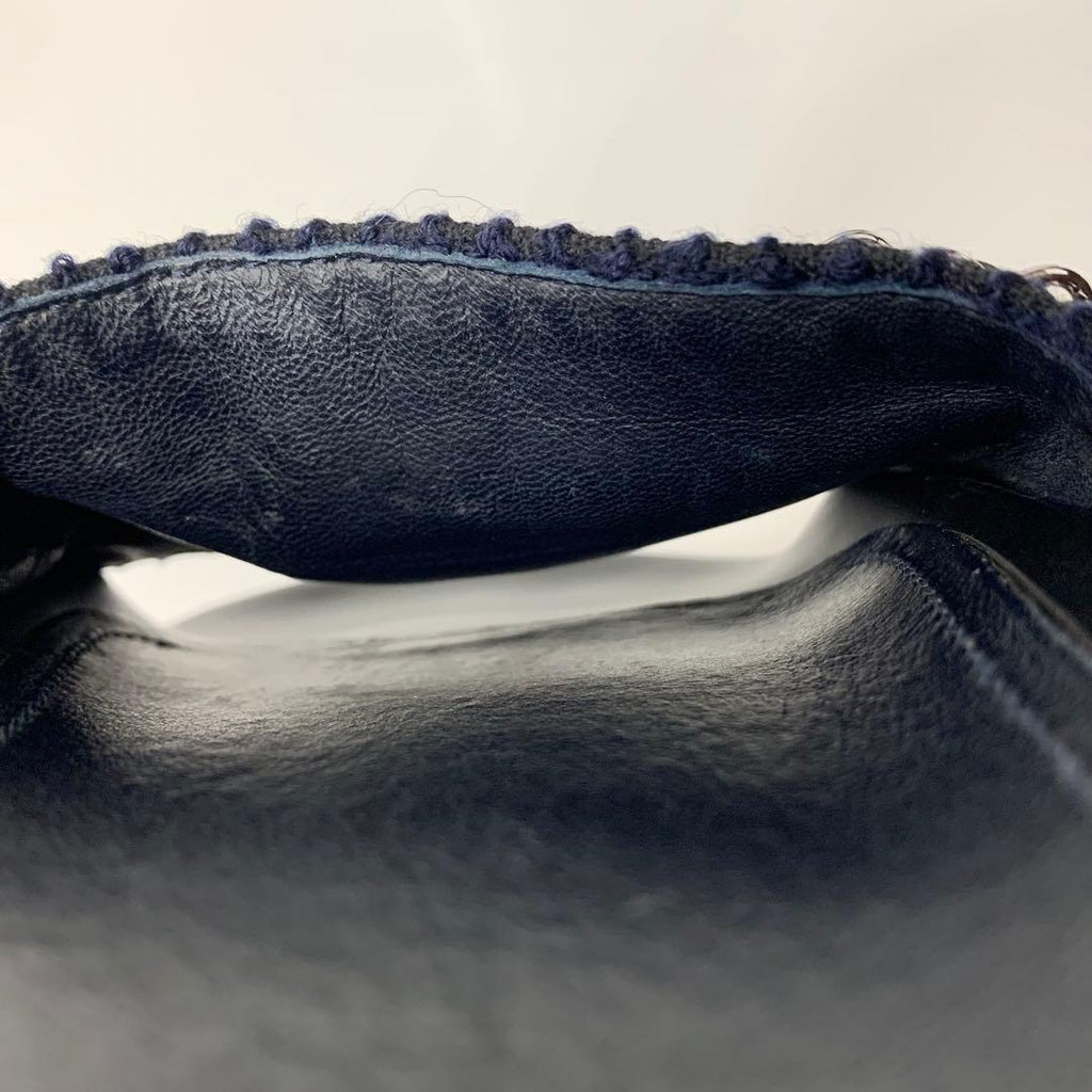 Chanel CC Logo Chain Fabric Leather Flat Sandals Navy — view 9