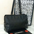 Chanel Quilted Shoulder Bag Tote Leather Black