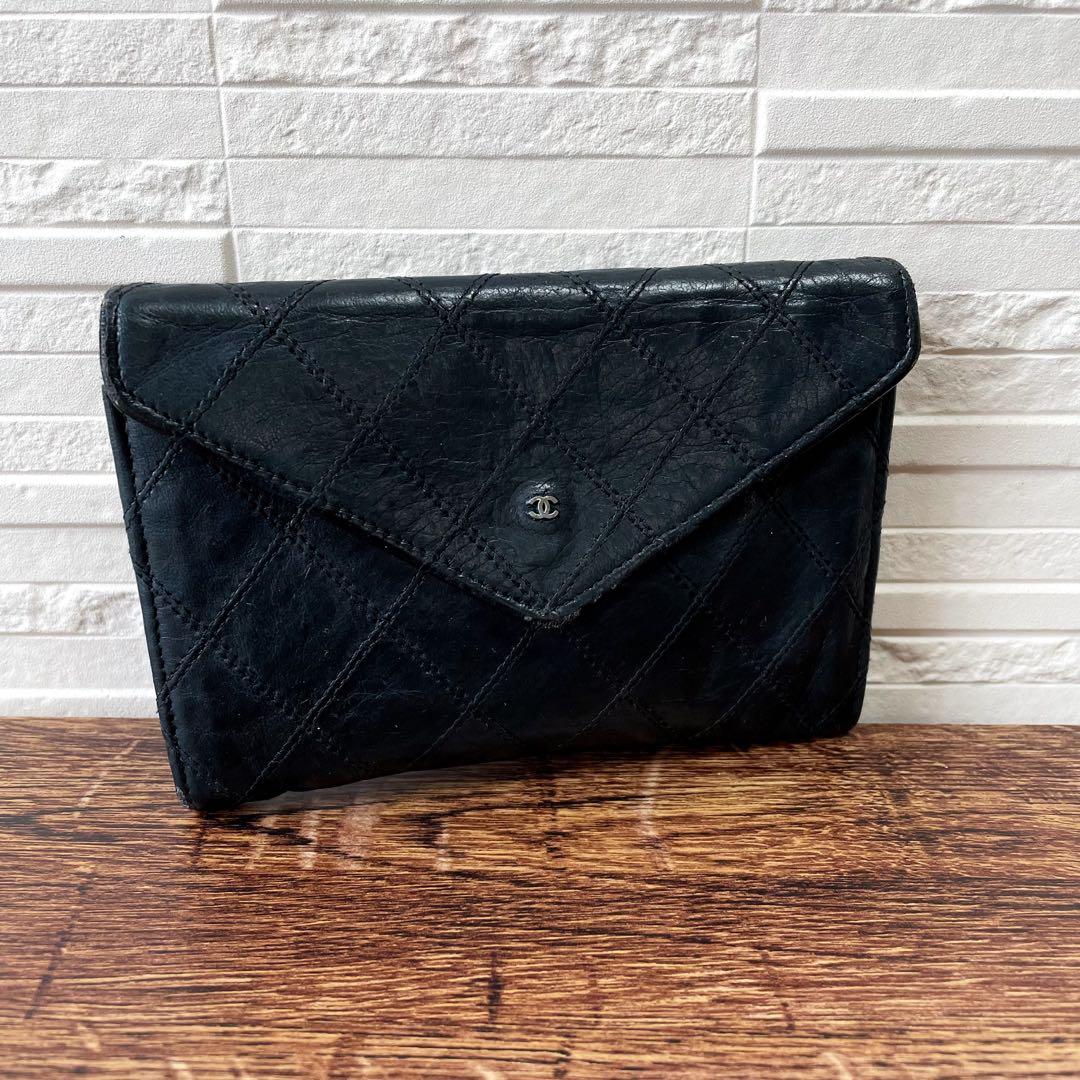 Chanel Bicolor Quilted Lambskin Card Case Business Holder Black