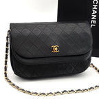 Chanel Quilted Chain Shoulder Bag Black Lambskin