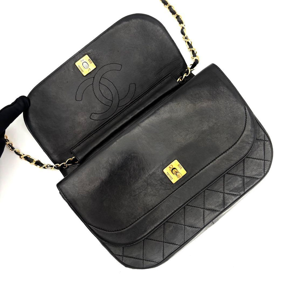 Chanel Quilted Chain Shoulder Bag Black Lambskin — view 3