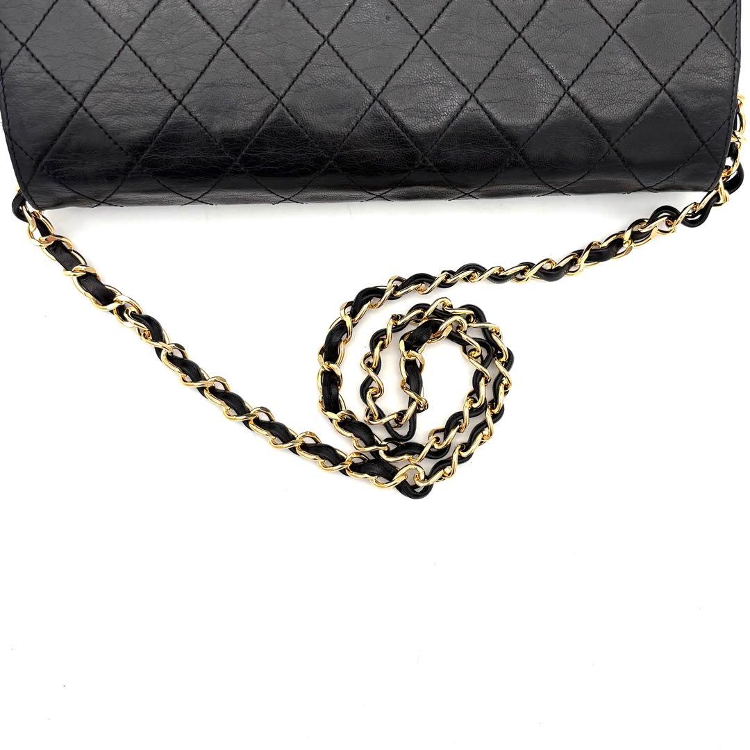 Chanel Quilted Chain Shoulder Bag Black Lambskin — view 6