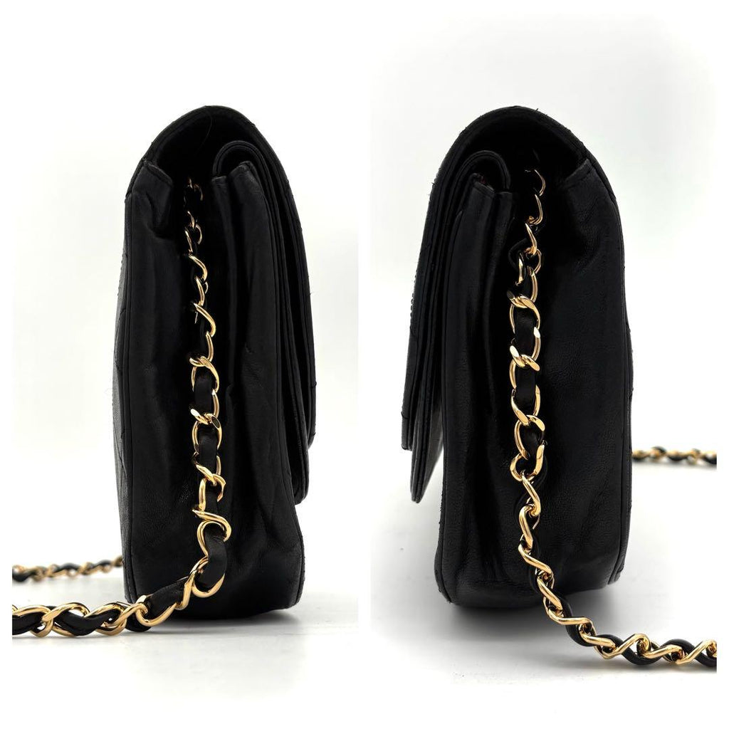 Chanel Quilted Chain Shoulder Bag Black Lambskin — view 7