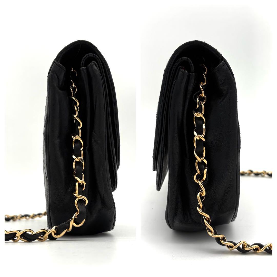 Chanel Quilted Chain Shoulder Bag Black Lambskin — view 7