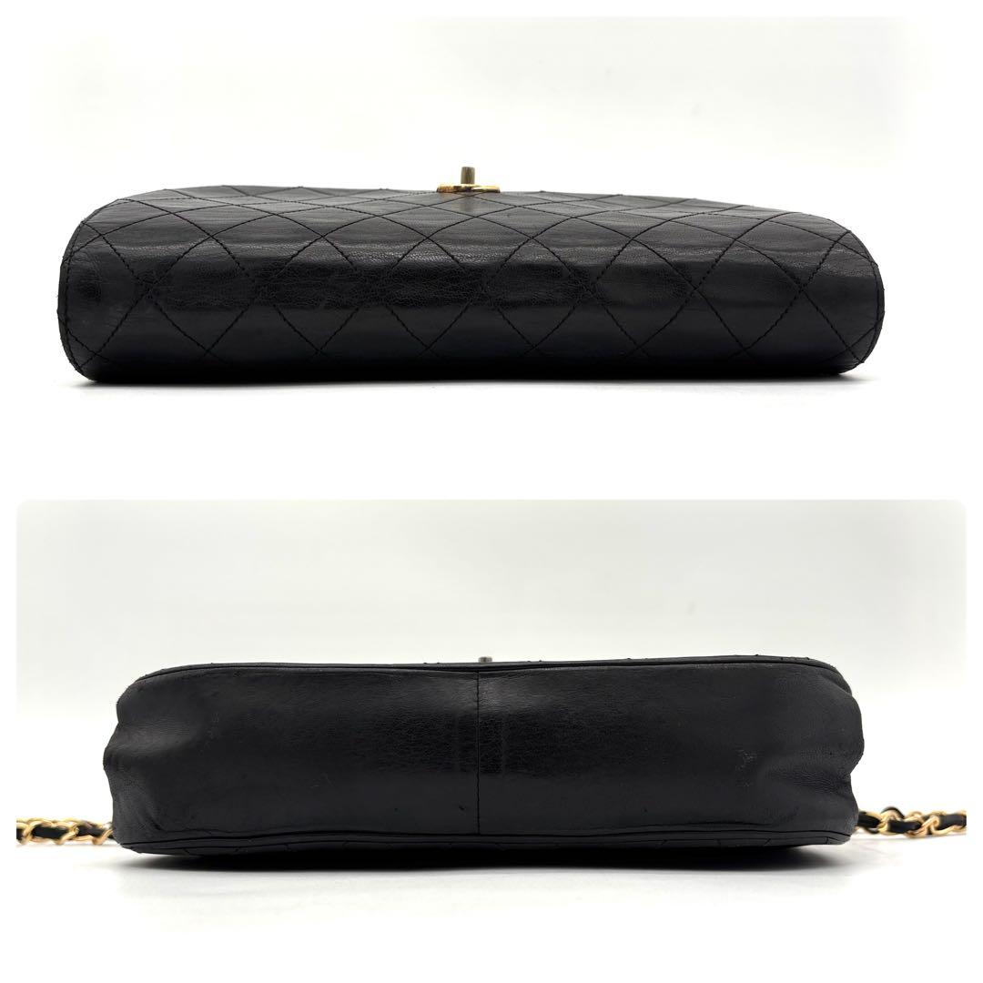 Chanel Quilted Chain Shoulder Bag Black Lambskin — view 8