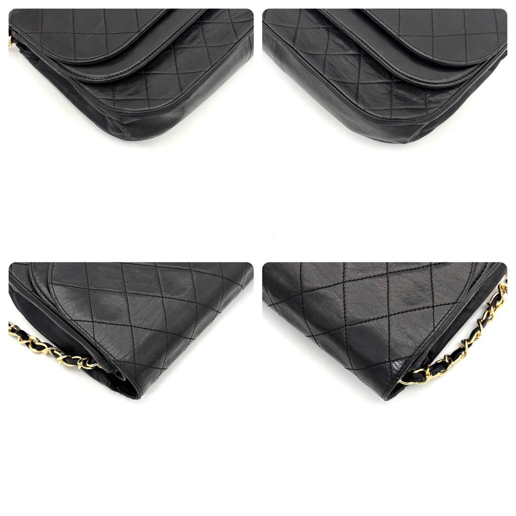 Chanel Quilted Chain Shoulder Bag Black Lambskin — view 9