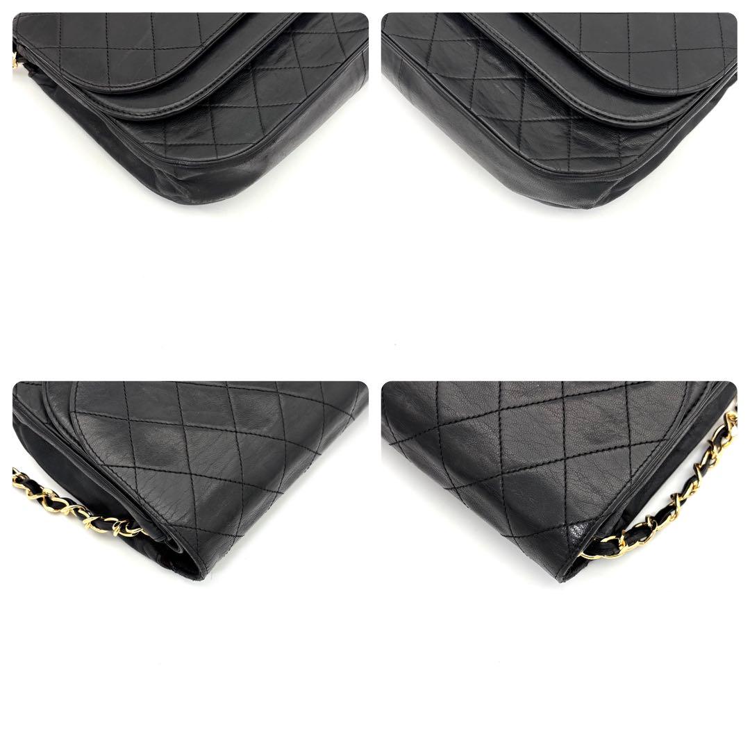 Chanel Quilted Chain Shoulder Bag Black Lambskin — view 9