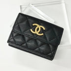 Chanel Caviar Leather CC Logo Small Wallet Foldable