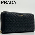 Prada Quilted Lamb Leather Zip Around Wallet Round