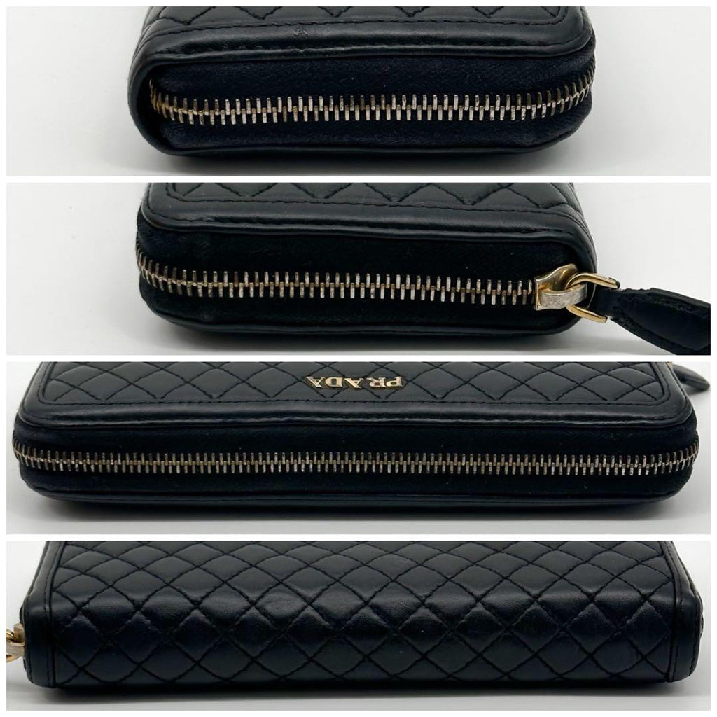 Prada Quilted Lamb Leather Zip Around Wallet Round — view 6