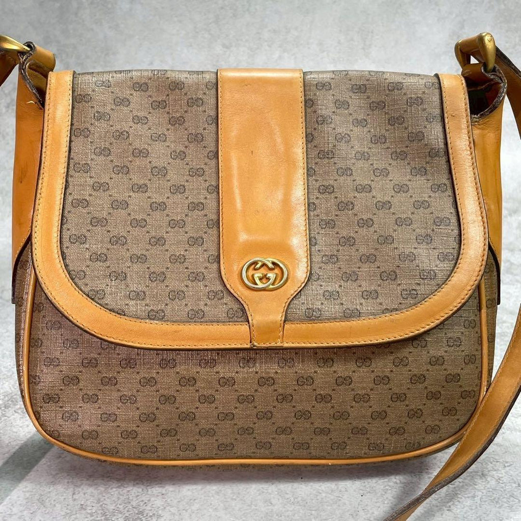 Gucci GG Shoulder Bag Brown Beige Logo Leather — view 2