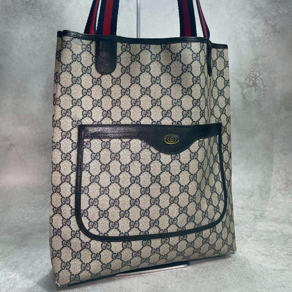 Gucci GG Sherry Line Tote Navy Logo Leather