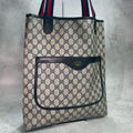 Gucci GG Sherry Line Tote Navy Logo Leather