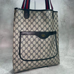 Gucci GG Sherry Line Tote Navy Logo Leather
