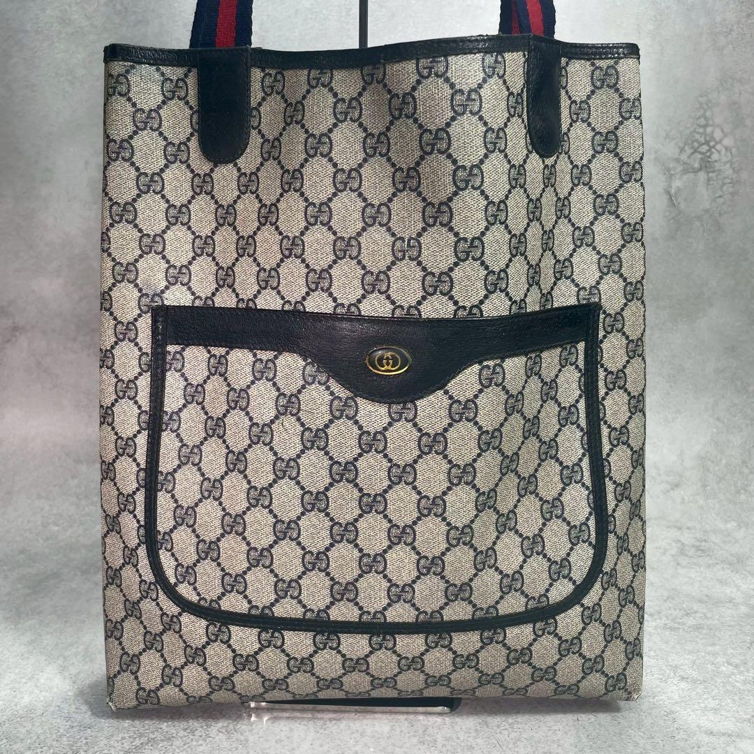 Gucci GG Sherry Line Tote Navy Logo Leather — view 2