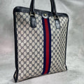 Gucci GG Sherry Line Tote Bag Navy Beige Leather