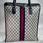 Gucci GG Sherry Line Tote Bag Navy Beige Leather — view 2
