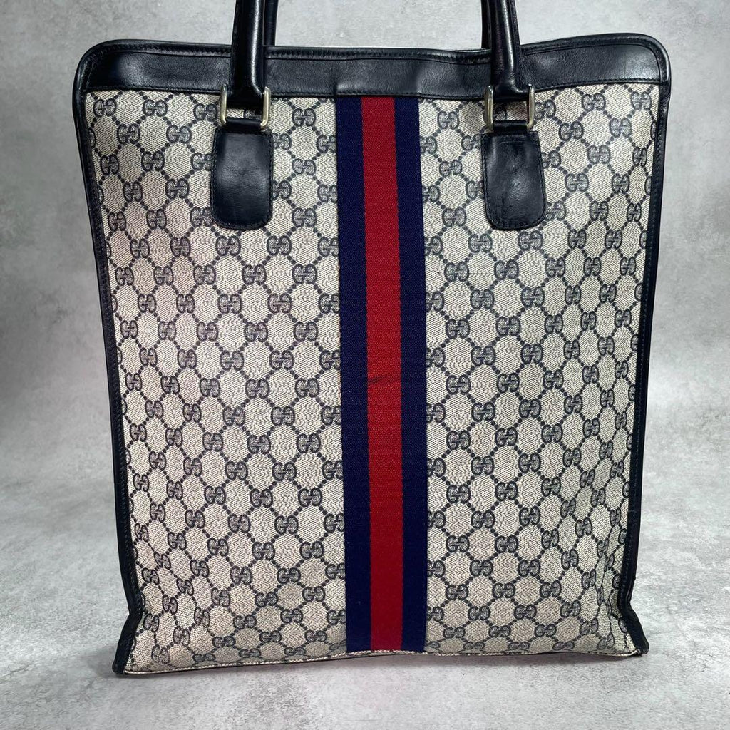 Gucci GG Sherry Line Tote Bag Navy Beige Leather — view 3