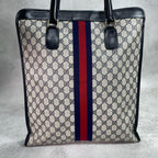 Gucci GG Sherry Line Tote Bag Navy Beige Leather — view 3