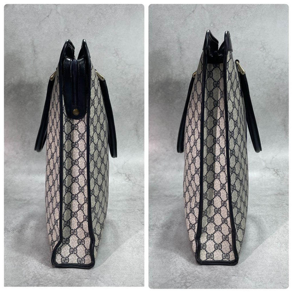 Gucci GG Sherry Line Tote Bag Navy Beige Leather — view 7