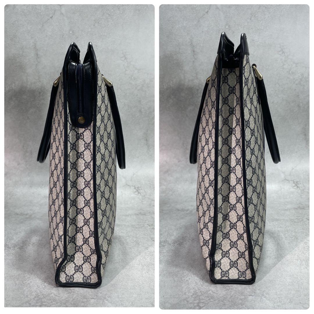 Gucci GG Sherry Line Tote Bag Navy Beige Leather — view 7