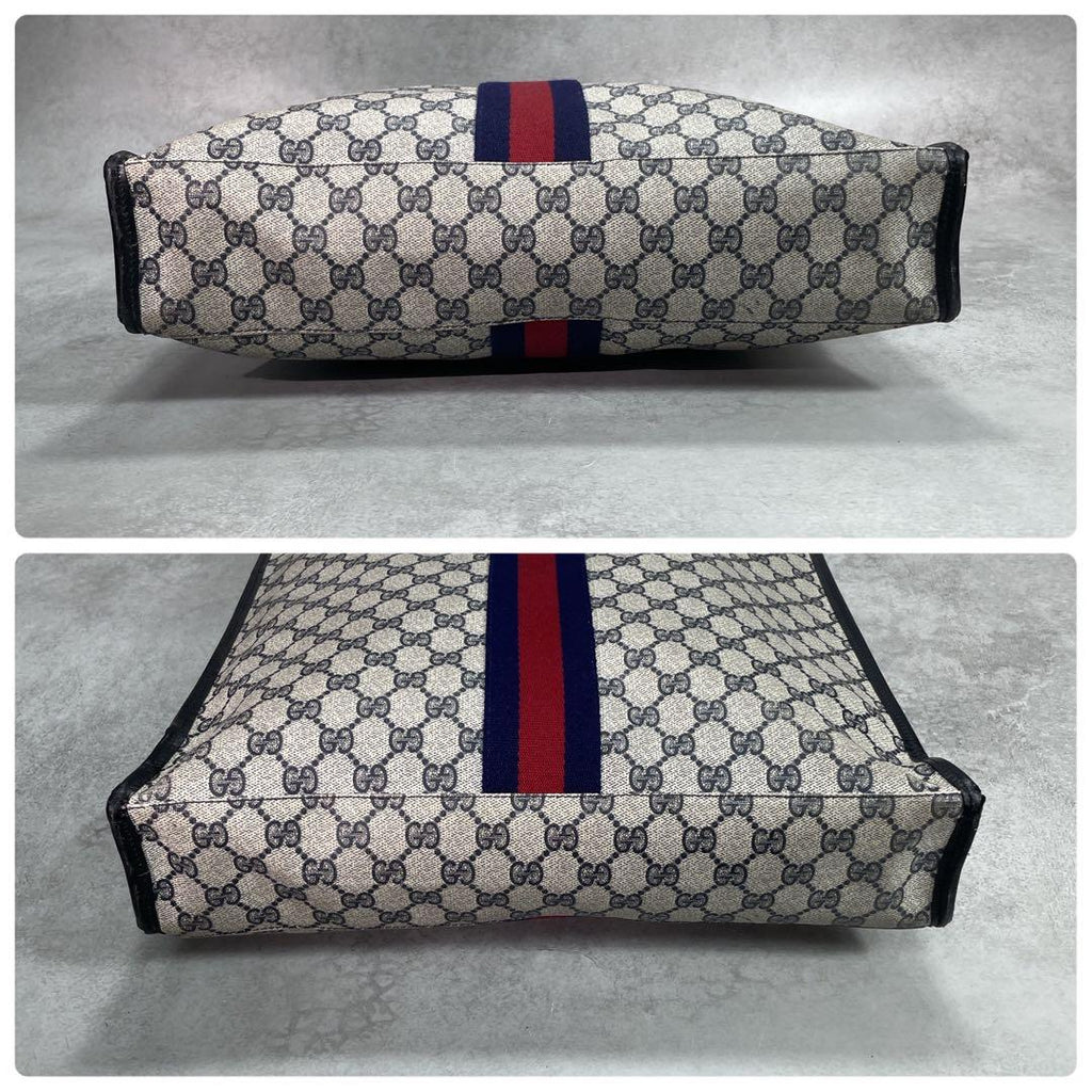 Gucci GG Sherry Line Tote Bag Navy Beige Leather — view 8