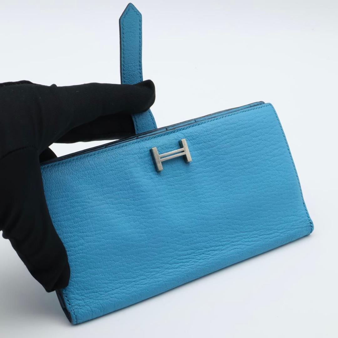 Hermes Bearn Souffle Wallet Chevre Blue — view 2