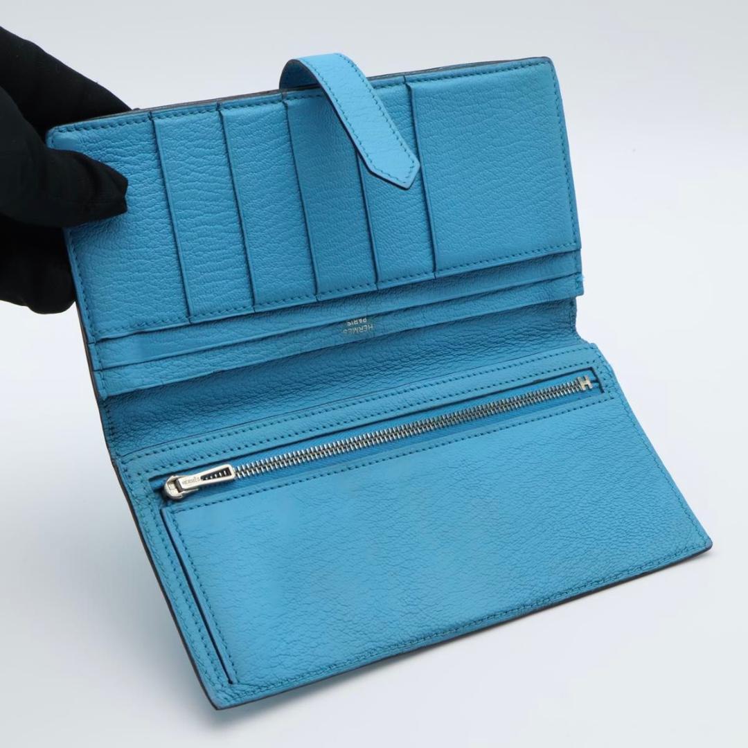 Hermes Bearn Souffle Wallet Chevre Blue — view 3