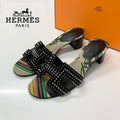 Hermes Oasis Suede Studded Sandals Multicolor