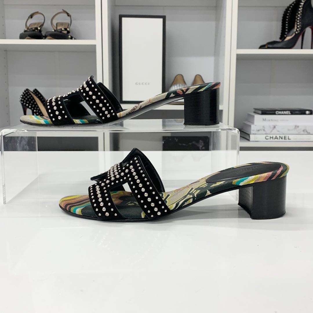 Hermes Oasis Suede Studded Sandals Multicolor — view 3