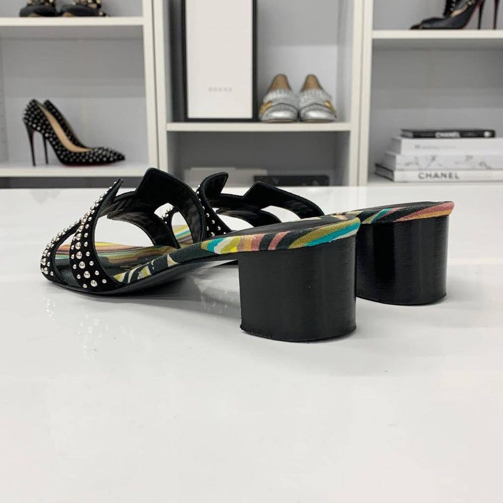 Hermes Oasis Suede Studded Sandals Multicolor — view 4