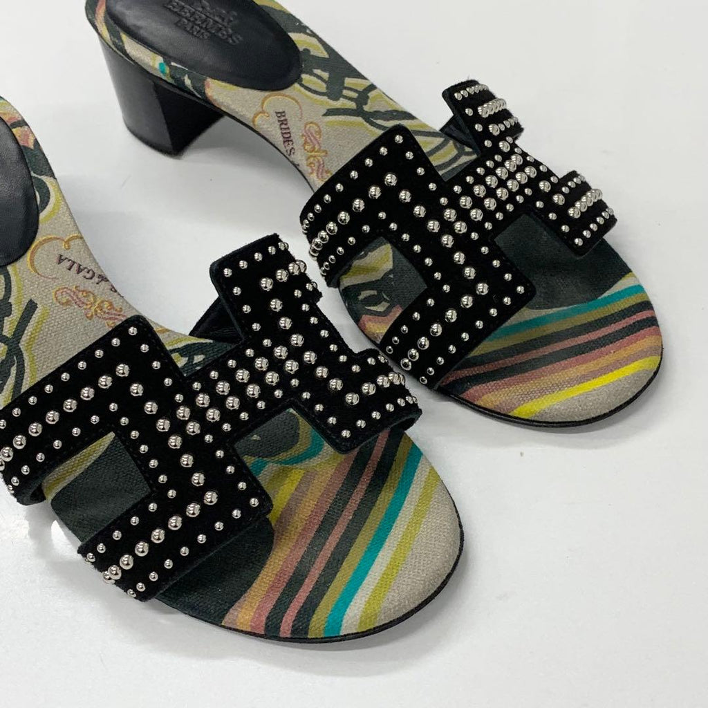 Hermes Oasis Suede Studded Sandals Multicolor — view 9