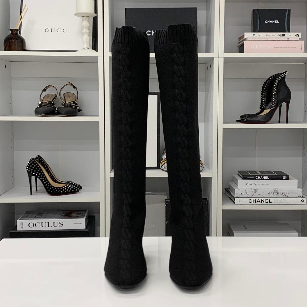 Hermes Vol Vert Knit Leather Exlibris Long Boots Black — view 2