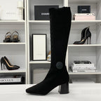 Hermes Vol Vert Knit Leather Exlibris Long Boots Black — view 3