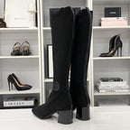 Hermes Vol Vert Knit Leather Exlibris Long Boots Black — view 4