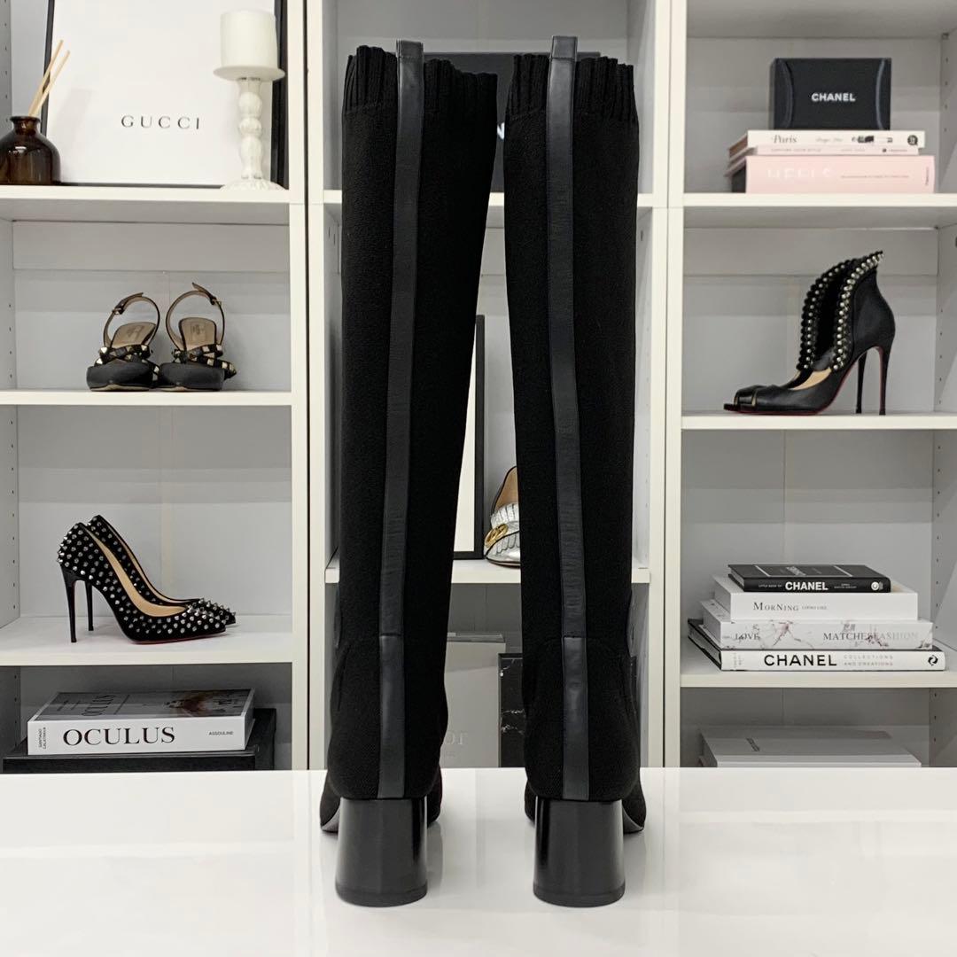 Hermes Vol Vert Knit Leather Exlibris Long Boots Black — view 5
