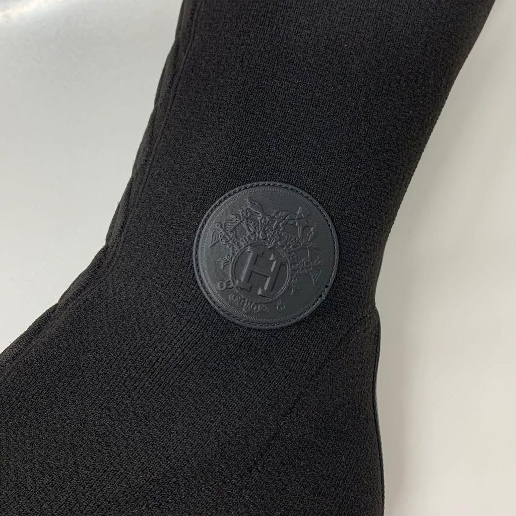 Hermes Vol Vert Knit Leather Exlibris Long Boots Black — view 8