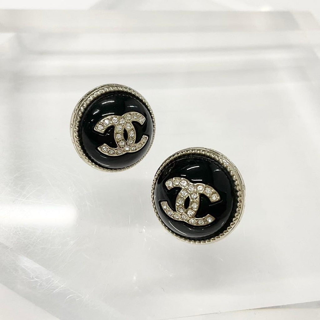 Chanel Earrings CC Logo Rhinestone Gold
