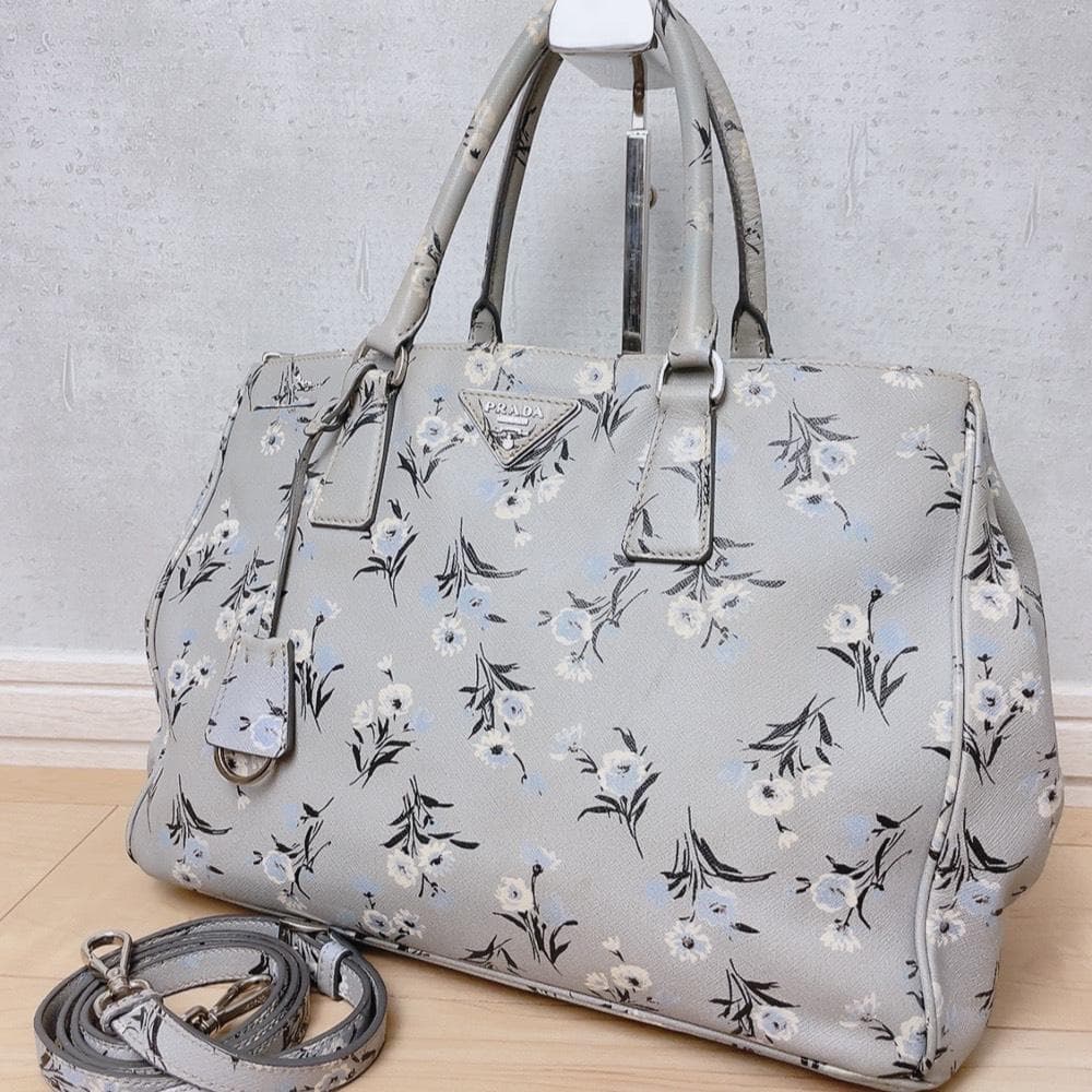 Prada Saffiano Galleria 2-Way Tote Floral Pattern