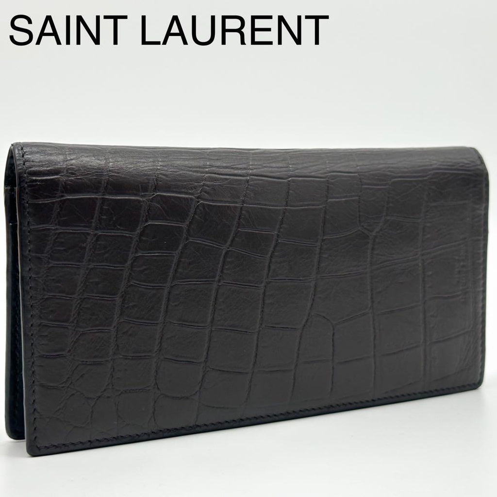 Saint Laurent Croco Bifold Wallet Leather Brown