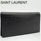 Saint Laurent Croco Bifold Wallet Leather Brown