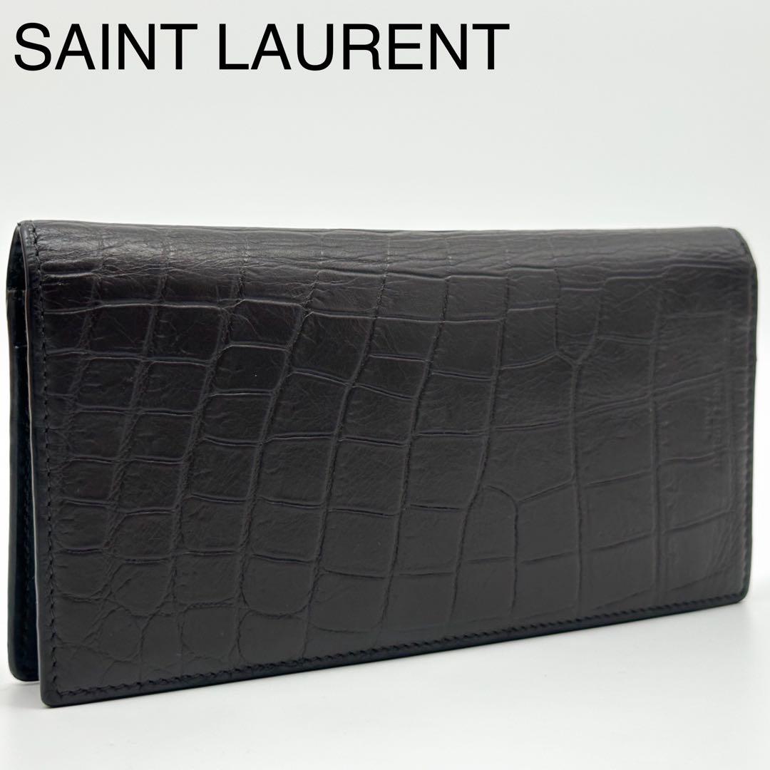Saint Laurent Croco Bifold Wallet Leather Brown
