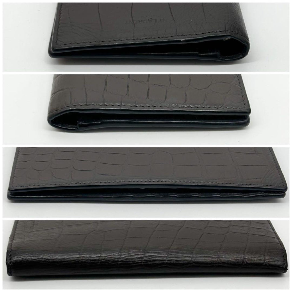 Saint Laurent Croco Bifold Wallet Leather Brown — view 6