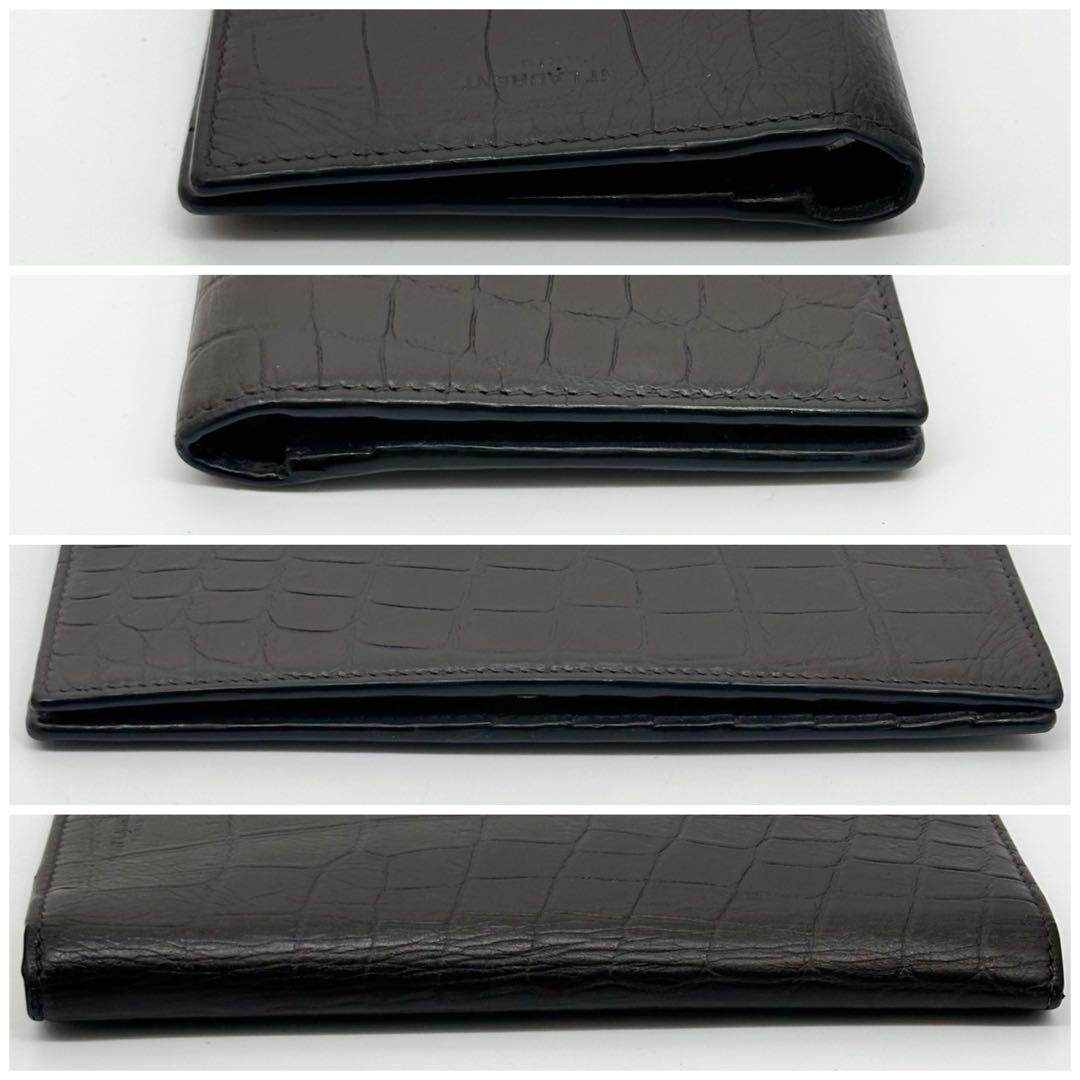 Saint Laurent Croco Bifold Wallet Leather Brown — view 6