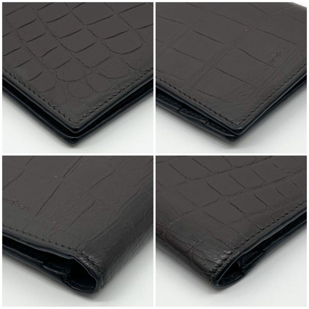 Saint Laurent Croco Bifold Wallet Leather Brown — view 7