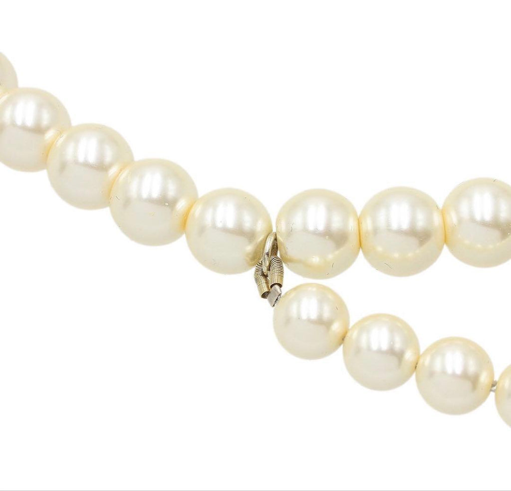 Chanel Faux Pearl Logo Double Chain : White Champagne