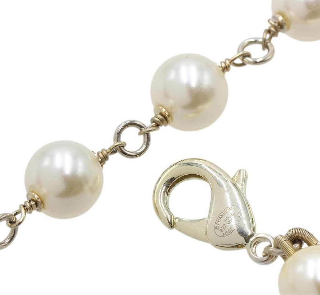 Chanel Faux Pearl Logo Double Chain : White Champagne