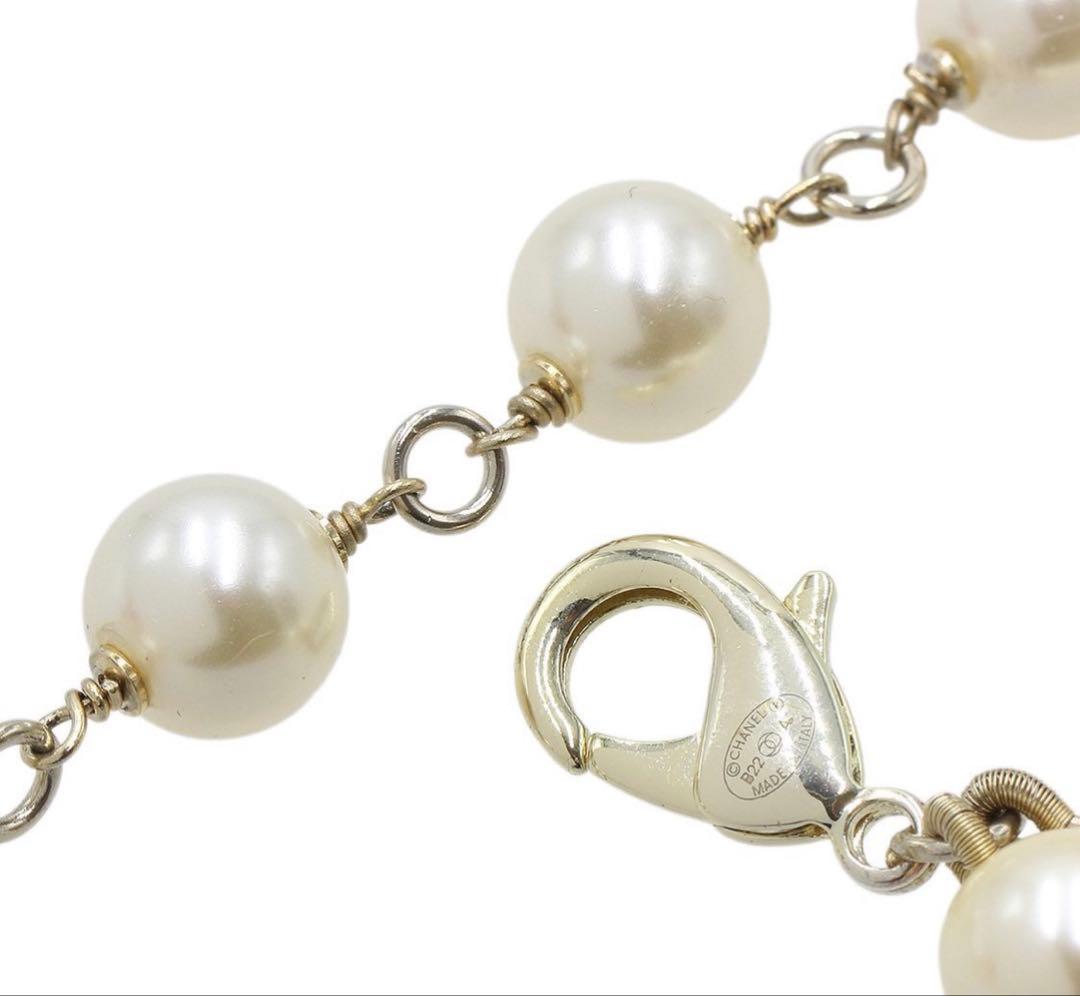 Chanel Faux Pearl Logo Double Chain : White Champagne